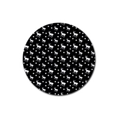 Deer Dots Black Rubber Coaster (round)  by snowwhitegirl