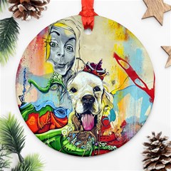 Wall Girl Dog Graphite Street Art Ornament (round) by Simbadda