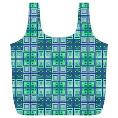 Mod Blue Green Square Pattern Full Print Recycle Bag (xl) by BrightVibesDesign