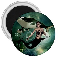 Wonderful Dark Mermaid With Awesome Orca 3  Magnets by FantasyWorld7