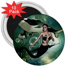 Wonderful Dark Mermaid With Awesome Orca 3  Magnets (10 Pack)  by FantasyWorld7
