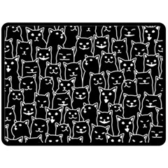 Funny Cat Pattern Organic Style Minimalist On Black Background Double Sided Fleece Blanket (large)  by genx