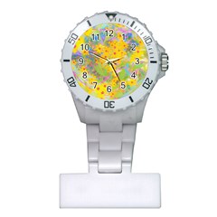 Pretty Yellow And Red Flowers With Turquoise Plastic Nurses Watch by myrubiogarden
