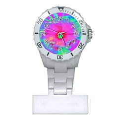 Psychedelic Pink And Red Hibiscus Flower Plastic Nurses Watch by myrubiogarden