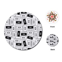 Tape Cassette 80s Retro Genx Pattern Black And White Playing Cards (round) by genx