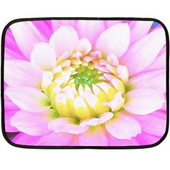 Pretty Pink, White And Yellow Cactus Dahlia Macro Double Sided Fleece Blanket (mini)  by myrubiogarden