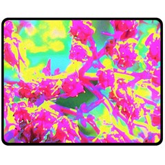 Psychedelic Succulent Sedum Turquoise And Yellow Fleece Blanket (medium)  by myrubiogarden