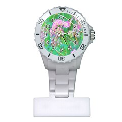 Invincibelle Spirit Hot Pink Hydrangeas On Aqua Green Plastic Nurses Watch by myrubiogarden