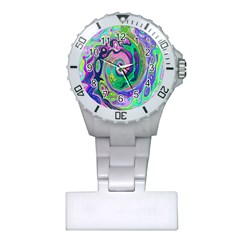 Groovy Abstract Aqua And Navy Lava Liquid Swirl Plastic Nurses Watch by myrubiogarden
