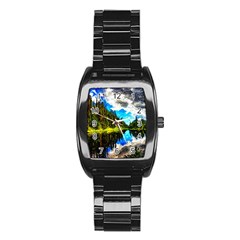 Color Lake Mountain Painting Stainless Steel Barrel Watch by Pakrebo