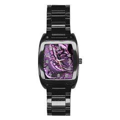 Purple Fractal Flowing Fantasy Stainless Steel Barrel Watch by Pakrebo