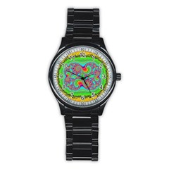 Fractal Art Design Fantasy Light Stainless Steel Round Watch by Pakrebo
