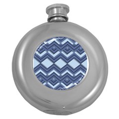 Textile Texture Fabric Zigzag Blue Round Hip Flask (5 Oz) by Pakrebo