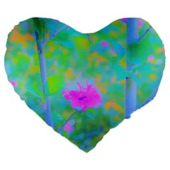 Pink Rose Of Sharon Impressionistic Blue Landscape Garden Large 19  Premium Flano Heart Shape Cushions by myrubiogarden