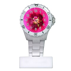 Deep Pink And Crimson Hibiscus Flower Macro Plastic Nurses Watch by myrubiogarden