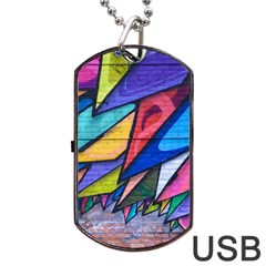 Urban Colorful Graffiti Brick Wall Industrial Scale Abstract Pattern Dog Tag Usb Flash (one Side) by genx