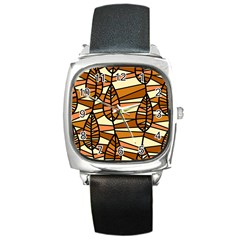 Autumn Leaf Mosaic Seamless Square Metal Watch by Pakrebo