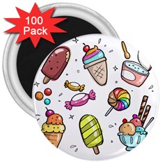 Doodle Cartoon Drawn Cone Food 3  Magnets (100 Pack) by Pakrebo