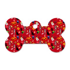 Halloween Treats Pattern Red Dog Tag Bone (two Sides) by snowwhitegirl