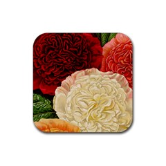 Vintage Carnation Flowers Rubber Coaster (square)  by snowwhitegirl