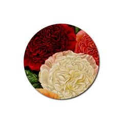 Vintage Carnation Flowers Rubber Round Coaster (4 Pack)  by snowwhitegirl