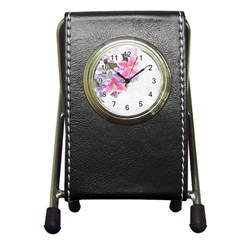 Background Grunge Rustic Green Pen Holder Desk Clock by Sudhe