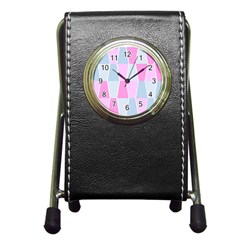 Geometric Pattern Design Pastels Pen Holder Desk Clock by Sudhe