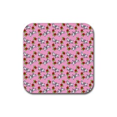 Lamb Pattern Pink Rubber Coaster (square)  by snowwhitegirl