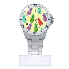 Colorful Pineapples Wallpaper Background Plastic Nurses Watch by Sudhe