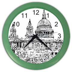 Line Art Architecture Church Color Wall Clock by Sudhe