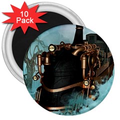 Spirit Of Steampunk, Awesome Train In The Sky 3  Magnets (10 Pack)  by FantasyWorld7