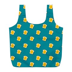 Toast With Cheese Funny Retro Pattern Turquoise Green Background Full Print Recycle Bag (l) by genx