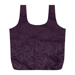 Organic Olive Leaves Pattern Hand Drawn Purple Red Wine Full Print Recycle Bag (l) by genx