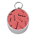 Funny Bacon Slices Pattern infidel vintage red meat background  Mini Silver Compasses Front
