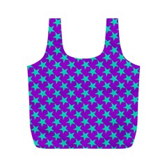 Turquoise Stars Pattern On Purple Full Print Recycle Bag (m) by BrightVibesDesign