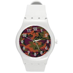 Camouflage Orange Round Plastic Sport Watch (m) by snowwhitegirl