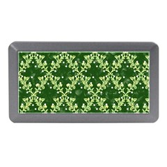 White Flowers Green Damask Memory Card Reader (mini) by Pakrebo