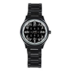 Black And White Ethnic Design Print Stainless Steel Round Watch by dflcprintsclothing