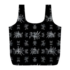 Black And White Ethnic Design Print Full Print Recycle Bag (l) by dflcprintsclothing