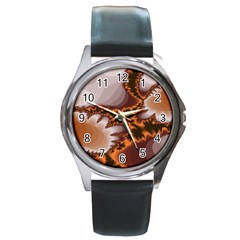 Fractal Pattern Shades Of Brown Round Metal Watch by Pakrebo