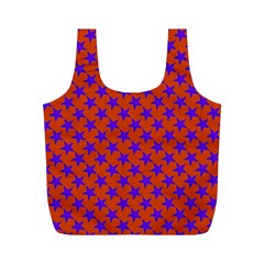 Purple Stars Pattern On Orange Full Print Recycle Bag (m) by BrightVibesDesign