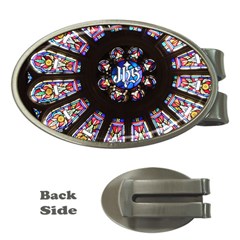 Rosette Stained Glass Window Church Money Clips (oval)  by Pakrebo