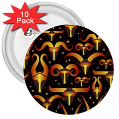 Stylised Horns Black Pattern 3  Buttons (10 Pack)  by HermanTelo