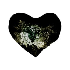 Awesome Tiger With Flowers Standard 16  Premium Flano Heart Shape Cushions by FantasyWorld7