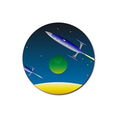 Rocket Spaceship Space Rubber Round Coaster (4 Pack)  by HermanTelo