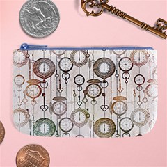 Background Watches Key Time Retro Large Coin Purse by HermanTelo