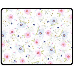 Floral Pink Blue Fleece Blanket (medium)  by HermanTelo