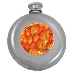 Pattern Texture Leaf Round Hip Flask (5 Oz) by HermanTelo