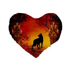 Wonderful Wolf In The Night Standard 16  Premium Flano Heart Shape Cushions by FantasyWorld7
