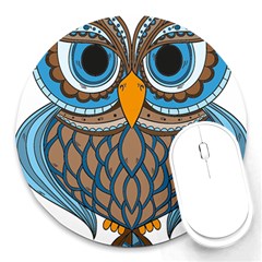 Owl Drawing Art Vintage Clothing Blue Feather Round Mousepads by Sudhe